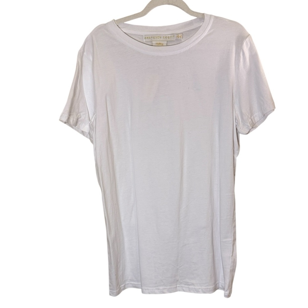 Gretchen Scott Designs Classic White Cotton T Shirt Gold Hamsa on Back Sz L